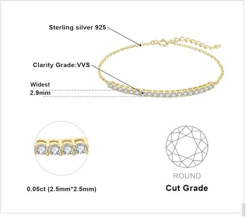 JewelryPalace 2.5mm Round Cut Moissanite Adjustable Link Bar Bracelet for Women, 14k White Yellow Rose Gold Plated 925 Sterling Silver ID Bracelet for Girls, Anniversary Bracelet Jewelry Gift VVS D-F in Kuwait
