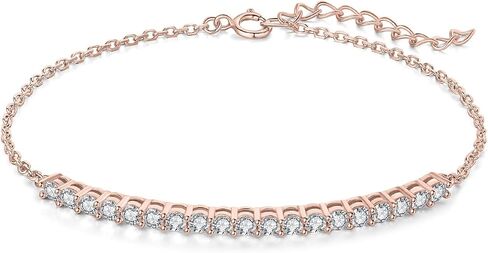 JewelryPalace 2.5mm Round Cut Moissanite Adjustable Link Bar Bracelet for Women, 14k White Yellow Rose Gold Plated 925 Sterling Silver ID Bracelet for Girls, Anniversary Bracelet Jewelry Gift VVS D-F in Saudi Arabia