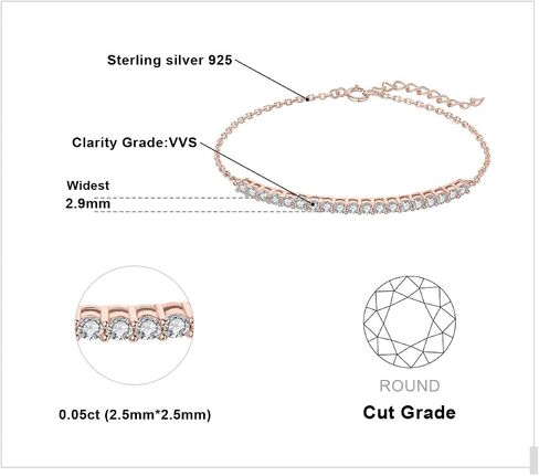 JewelryPalace 2.5mm Round Cut Moissanite Adjustable Link Bar Bracelet for Women, 14k White Yellow Rose Gold Plated 925 Sterling Silver ID Bracelet for Girls, Anniversary Bracelet Jewelry Gift VVS D-F in Saudi Arabia