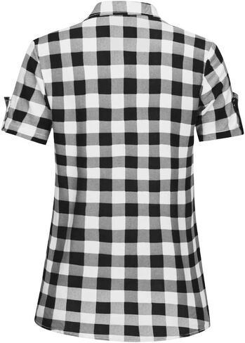 OCHENTA Women's Short Sleeve Plaid Button Down Shirt Button up Blouses Casual Summer Tops in Saudi Arabia