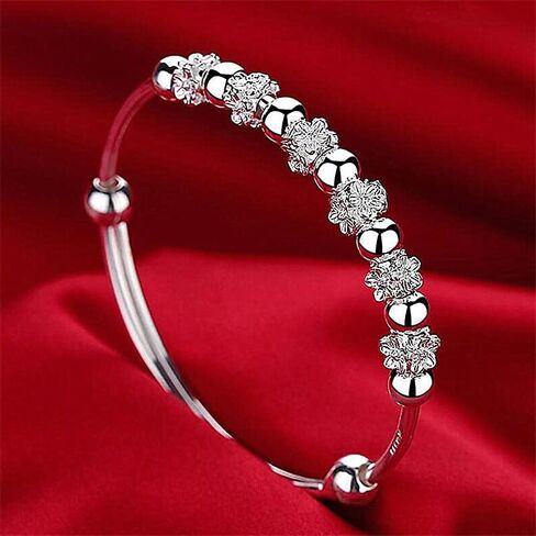 LMCIEZR Sterling Silver Bangle Bracelets for Women,Fashion Jewelry Simple Adjustable 925 Silver Cuff Bangles Fashion Jewelry Simple Adjustable 925 Silver Cuff Bangles, no gemstone in Kuwait