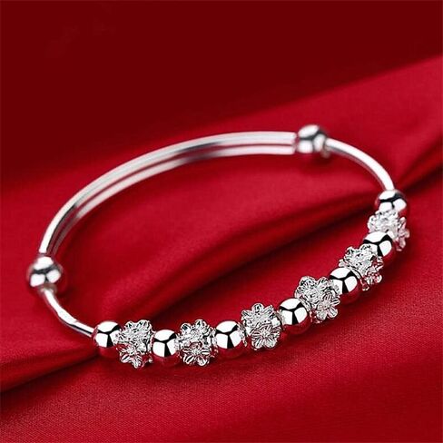 LMCIEZR Sterling Silver Bangle Bracelets for Women,Fashion Jewelry Simple Adjustable 925 Silver Cuff Bangles Fashion Jewelry Simple Adjustable 925 Silver Cuff Bangles, no gemstone in Kuwait
