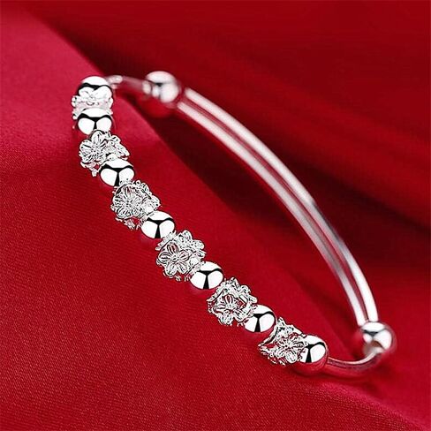 LMCIEZR Sterling Silver Bangle Bracelets for Women,Fashion Jewelry Simple Adjustable 925 Silver Cuff Bangles Fashion Jewelry Simple Adjustable 925 Silver Cuff Bangles, no gemstone in Kuwait