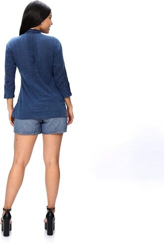 Women’s 100% Peruvian Soft Cotton Pintucked Lace Embroidered ¾ Sleeve Casual Loose Tunic Tops T Shirt Blouse in Saudi Arabia