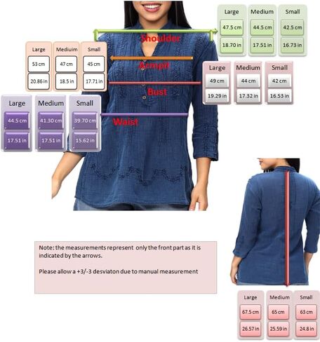 Women’s 100% Peruvian Soft Cotton Pintucked Lace Embroidered ¾ Sleeve Casual Loose Tunic Tops T Shirt Blouse in Saudi Arabia