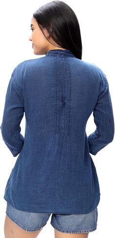 Women’s 100% Peruvian Soft Cotton Pintucked Lace Embroidered ¾ Sleeve Casual Loose Tunic Tops T Shirt Blouse in Saudi Arabia