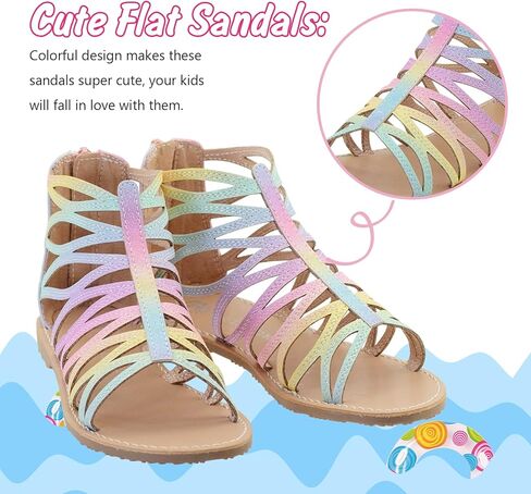 صنادل Vonair Girls Strappy Gladiator للصيف مع صنادل مريحة بسحاب للكاحل in Kuwait