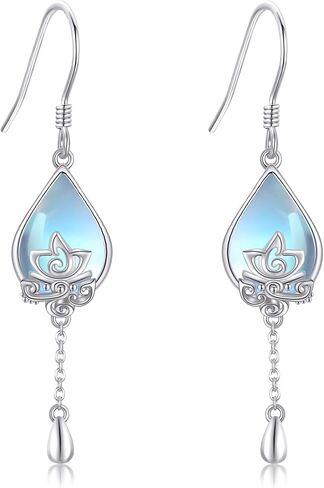 Lotus Moonstone Earrings Sterling Silver Lotus Flower Earrings Moonstone Lotus Jewelry Gifts for Women Girls in Saudi Arabia