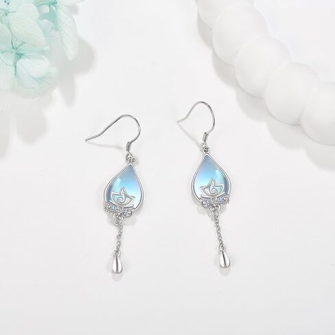 Lotus Moonstone Earrings Sterling Silver Lotus Flower Earrings Moonstone Lotus Jewelry Gifts for Women Girls in Saudi Arabia