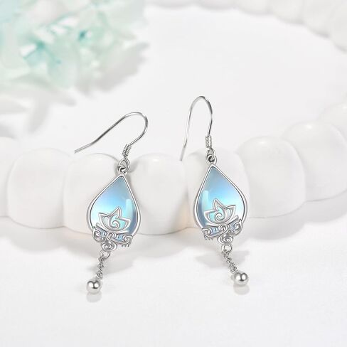 Lotus Moonstone Earrings Sterling Silver Lotus Flower Earrings Moonstone Lotus Jewelry Gifts for Women Girls in Saudi Arabia