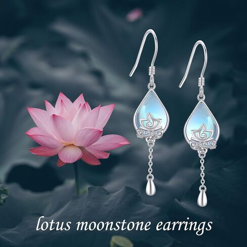 Lotus Moonstone Earrings Sterling Silver Lotus Flower Earrings Moonstone Lotus Jewelry Gifts for Women Girls in Saudi Arabia