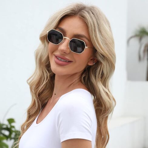 Small Octagonal Polarized Sunglasses for Women Men Classic Retro Metal Frame Polygon Sun Glasses UV400 Protection in Saudi Arabia