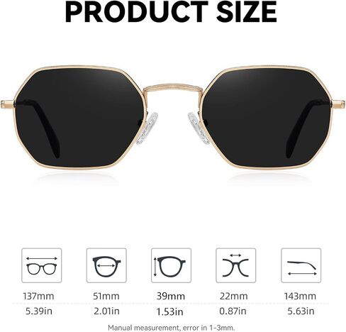 Small Octagonal Polarized Sunglasses for Women Men Classic Retro Metal Frame Polygon Sun Glasses UV400 Protection in Saudi Arabia