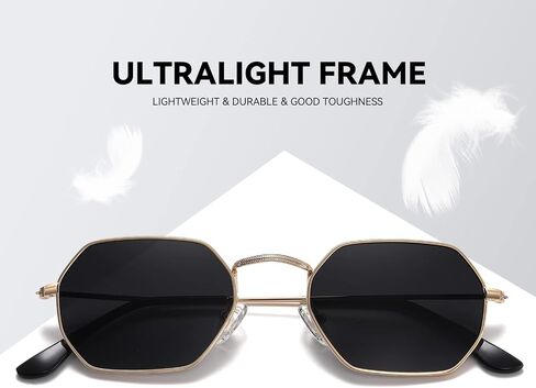 Small Octagonal Polarized Sunglasses for Women Men Classic Retro Metal Frame Polygon Sun Glasses UV400 Protection in Saudi Arabia