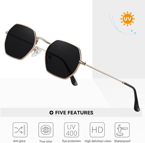 Small Octagonal Polarized Sunglasses for Women Men Classic Retro Metal Frame Polygon Sun Glasses UV400 Protection in Saudi Arabia