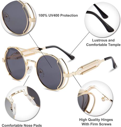 Karsaer Steampunk Sunglasses Hippie Glasses Retro Round Metal Frame Women Men in Saudi Arabia