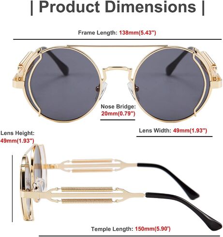 Karsaer Steampunk Sunglasses Hippie Glasses Retro Round Metal Frame Women Men in Saudi Arabia