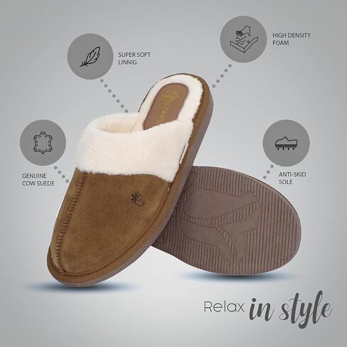 شبشب نسائي مريح من جلد البقر الأصلي من STAHL مصنوع من إسفنج عالي الكثافة ومضاد للانزلاق مع بطانة دافئة من القطيفة للاستخدام في الأماكن المغلقة/الخارجية 804 in Kuwait