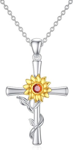 CEKAMA Christmas Jewelry Gifts 925 Sterling Silver Cross Necklace for Women Beautifully Rose Flower/Sunflower/Infinity/Stethoscope Cross Pendant Necklaces with 18+2 Inches Chain in Saudi Arabia