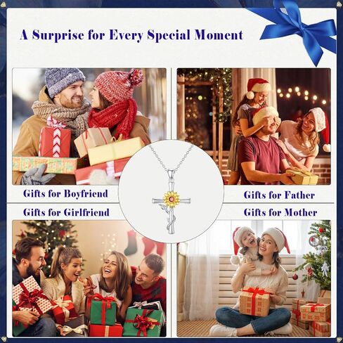 CEKAMA Christmas Jewelry Gifts 925 Sterling Silver Cross Necklace for Women Beautifully Rose Flower/Sunflower/Infinity/Stethoscope Cross Pendant Necklaces with 18+2 Inches Chain in Saudi Arabia