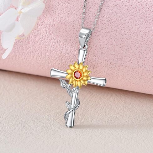CEKAMA Christmas Jewelry Gifts 925 Sterling Silver Cross Necklace for Women Beautifully Rose Flower/Sunflower/Infinity/Stethoscope Cross Pendant Necklaces with 18+2 Inches Chain in Saudi Arabia