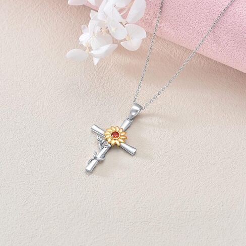 CEKAMA Christmas Jewelry Gifts 925 Sterling Silver Cross Necklace for Women Beautifully Rose Flower/Sunflower/Infinity/Stethoscope Cross Pendant Necklaces with 18+2 Inches Chain in Saudi Arabia