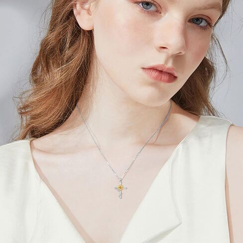 CEKAMA Christmas Jewelry Gifts 925 Sterling Silver Cross Necklace for Women Beautifully Rose Flower/Sunflower/Infinity/Stethoscope Cross Pendant Necklaces with 18+2 Inches Chain in Saudi Arabia