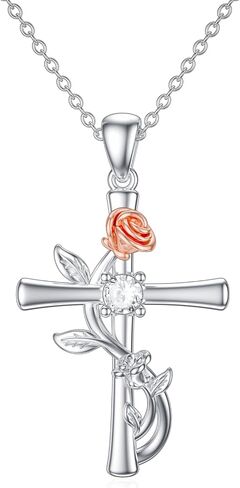 CEKAMA Christmas Jewelry Gifts 925 Sterling Silver Cross Necklace for Women Beautifully Rose Flower/Sunflower/Infinity/Stethoscope Cross Pendant Necklaces with 18+2 Inches Chain in Saudi Arabia