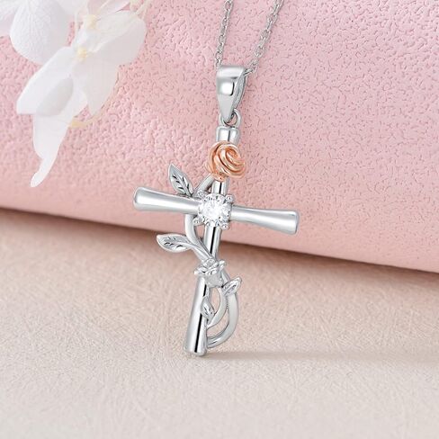 CEKAMA Christmas Jewelry Gifts 925 Sterling Silver Cross Necklace for Women Beautifully Rose Flower/Sunflower/Infinity/Stethoscope Cross Pendant Necklaces with 18+2 Inches Chain in Saudi Arabia