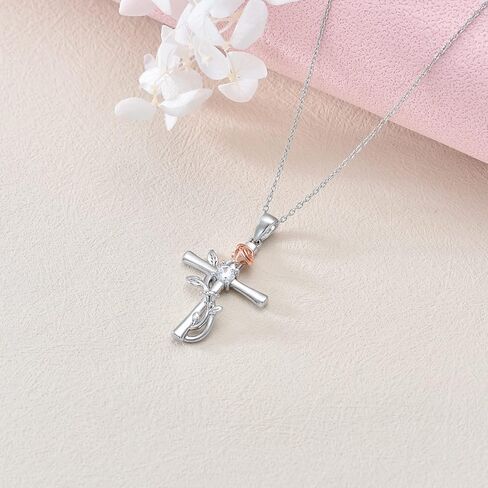 CEKAMA Christmas Jewelry Gifts 925 Sterling Silver Cross Necklace for Women Beautifully Rose Flower/Sunflower/Infinity/Stethoscope Cross Pendant Necklaces with 18+2 Inches Chain in Saudi Arabia