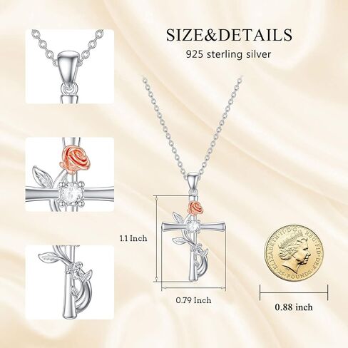 CEKAMA Christmas Jewelry Gifts 925 Sterling Silver Cross Necklace for Women Beautifully Rose Flower/Sunflower/Infinity/Stethoscope Cross Pendant Necklaces with 18+2 Inches Chain in Saudi Arabia