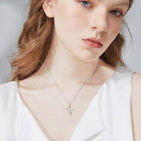 CEKAMA Christmas Jewelry Gifts 925 Sterling Silver Cross Necklace for Women Beautifully Rose Flower/Sunflower/Infinity/Stethoscope Cross Pendant Necklaces with 18+2 Inches Chain in Saudi Arabia