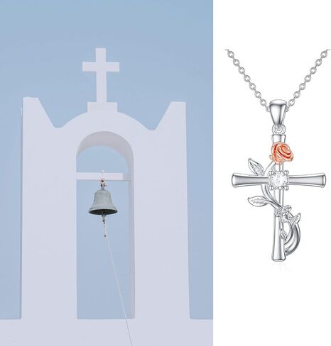 CEKAMA Christmas Jewelry Gifts 925 Sterling Silver Cross Necklace for Women Beautifully Rose Flower/Sunflower/Infinity/Stethoscope Cross Pendant Necklaces with 18+2 Inches Chain in Saudi Arabia