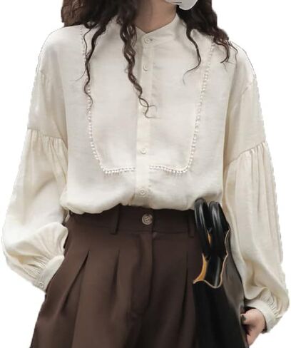 GLAMVOS Womens Elegant Victorian Renaissance Button Down Blouse Tops Pirate Shirt in Saudi Arabia
