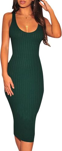 YouSexy Women's Sexy Bodycon Ribbed Tank Dress Sleeveless Casual Party Club Midi Dresses in Saudi Arabia