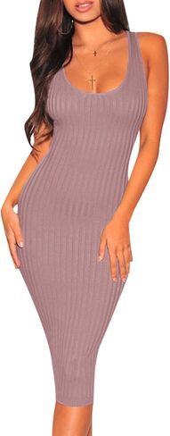YouSexy Women's Sexy Bodycon Ribbed Tank Dress Sleeveless Casual Party Club Midi Dresses in Saudi Arabia