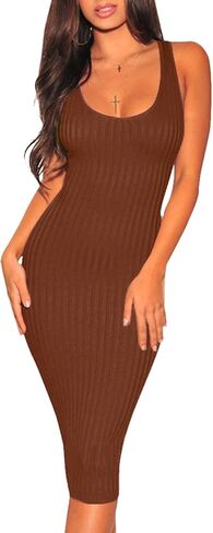 فستان YouSexy النسائي المثير Bodycon مضلع بدون أكمام فساتين متوسطة الطول للحفلات والنوادي in Kuwait