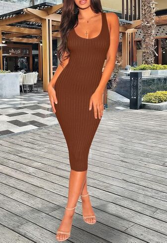 فستان YouSexy النسائي المثير Bodycon مضلع بدون أكمام فساتين متوسطة الطول للحفلات والنوادي in Kuwait