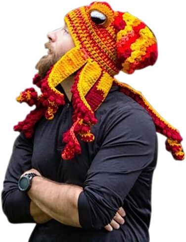 Winter Hat Knit Beanie Octopus Hat Unique Soft and Warm Hand Weave Hat for Adults (Color : Red, Size : Large) in Saudi Arabia