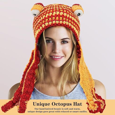 Winter Hat Knit Beanie Octopus Hat Unique Soft and Warm Hand Weave Hat for Adults (Color : Red, Size : Large) in Saudi Arabia