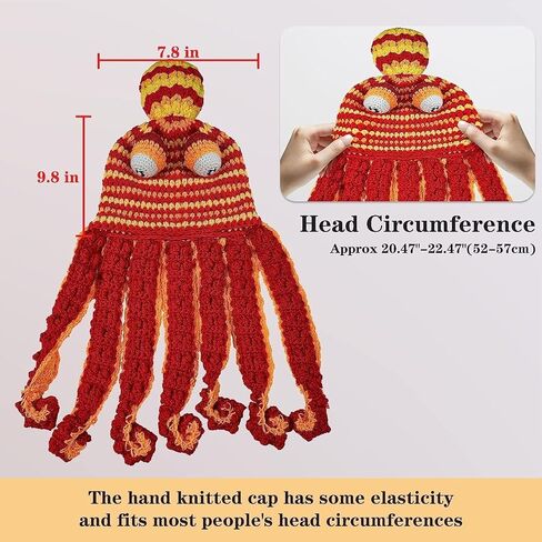 Winter Hat Knit Beanie Octopus Hat Unique Soft and Warm Hand Weave Hat for Adults (Color : Red, Size : Large) in Saudi Arabia