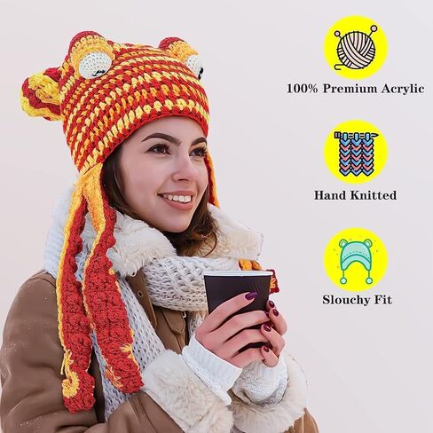 Winter Hat Knit Beanie Octopus Hat Unique Soft and Warm Hand Weave Hat for Adults (Color : Red, Size : Large) in Saudi Arabia