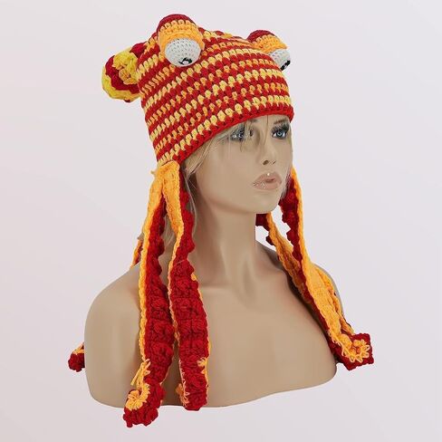 Winter Hat Knit Beanie Octopus Hat Unique Soft and Warm Hand Weave Hat for Adults (Color : Red, Size : Large) in Saudi Arabia