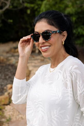 Peepers by PeeperSpecs Women's Nantucket Reading, Bifocal and Polarized Sunglasses Round, Teal Botanico, No Correction in Saudi Arabia