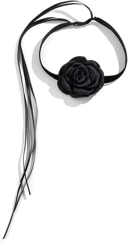 Vintage Handmade Flower Choker Necklace Long Rope Wrap Necklace Elegant Satin Flower Tie Necklace Party Prom Accessory for Women and Girls (Black) in Saudi Arabia