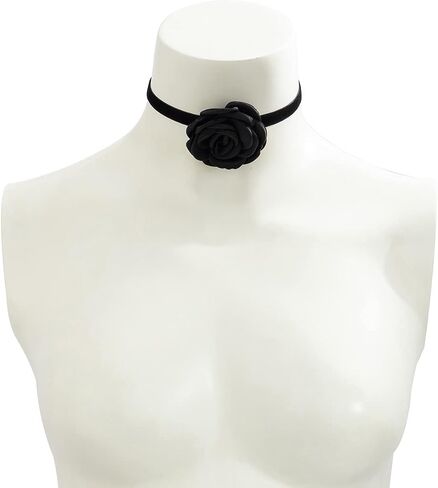 Vintage Handmade Flower Choker Necklace Long Rope Wrap Necklace Elegant Satin Flower Tie Necklace Party Prom Accessory for Women and Girls (Black) in Saudi Arabia