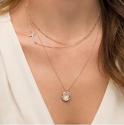 MOMOL 18K Gold Plated Stainless Steel Cross Choker Necklace Minimalist Sideways Cross Necklace Christian Religious Chain Necklace for Women Girls in Saudi Arabia