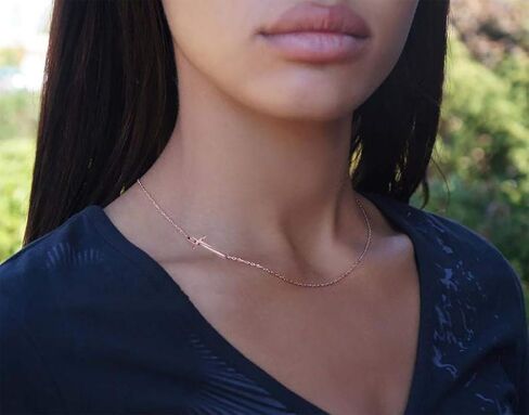 MOMOL 18K Gold Plated Stainless Steel Cross Choker Necklace Minimalist Sideways Cross Necklace Christian Religious Chain Necklace for Women Girls in Saudi Arabia