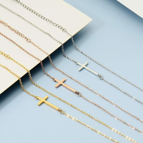MOMOL 18K Gold Plated Stainless Steel Cross Choker Necklace Minimalist Sideways Cross Necklace Christian Religious Chain Necklace for Women Girls in Saudi Arabia