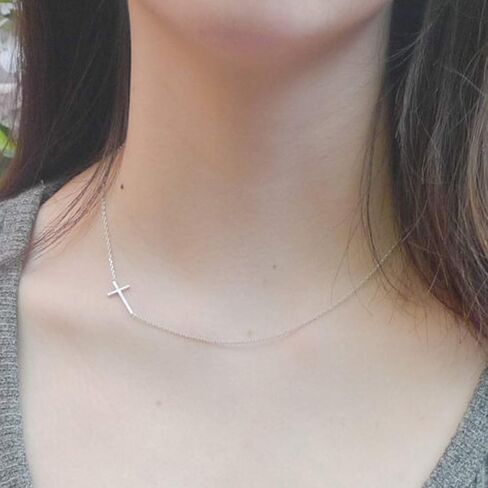 MOMOL 18K Gold Plated Stainless Steel Cross Choker Necklace Minimalist Sideways Cross Necklace Christian Religious Chain Necklace for Women Girls in Saudi Arabia